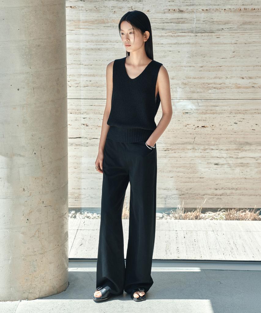 Siyajyu Sipt7196 Resort Wide Elastic Waist Pants_Black