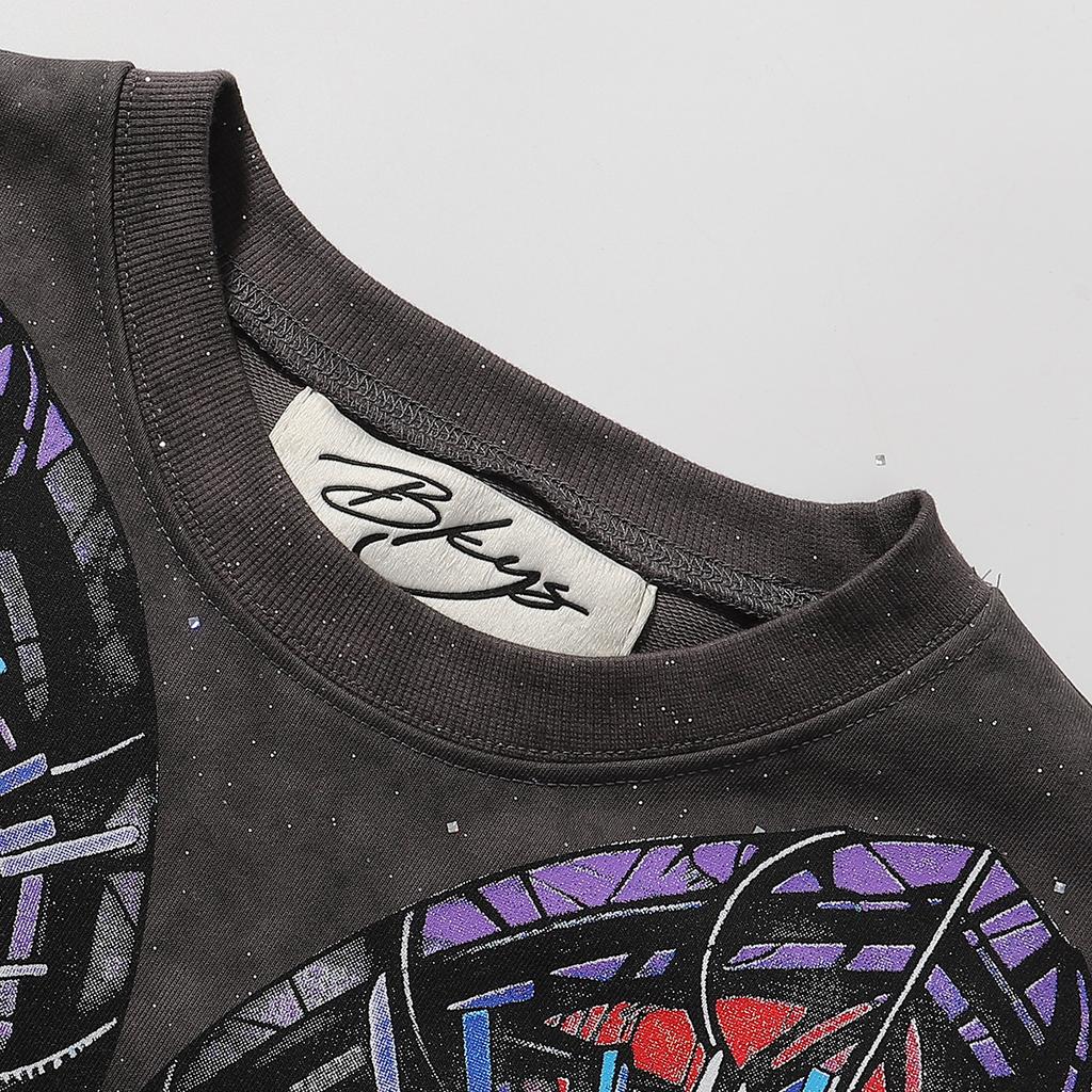 T-shirt Oversize Estiva da Uomo 2026, Stampa Gemella Bandito Gesù Gotica Street Manica Corta con Strass Lettera Santa