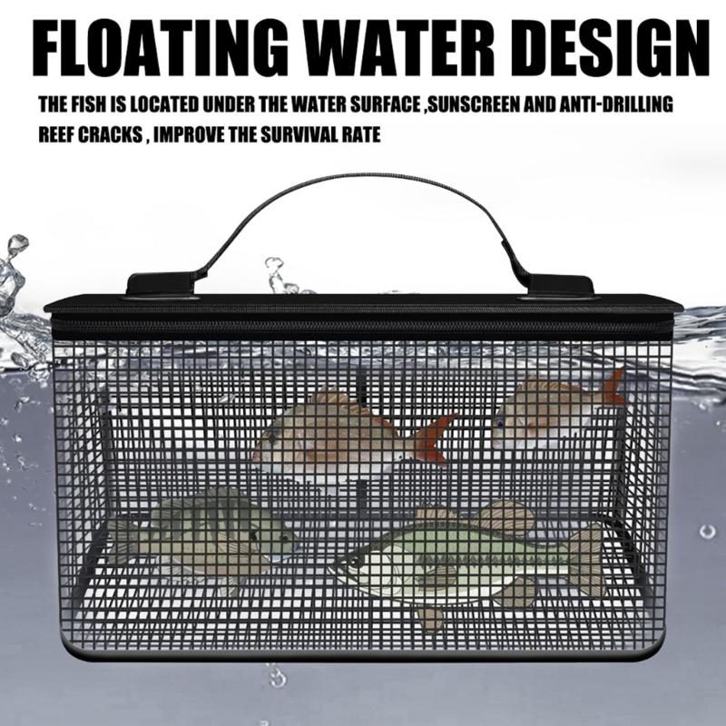 Portable Meshes Fishing Net Storage Cage Floating Fishing Basket Live Fish Protectors Fishing Holder Bucket Easy to Use