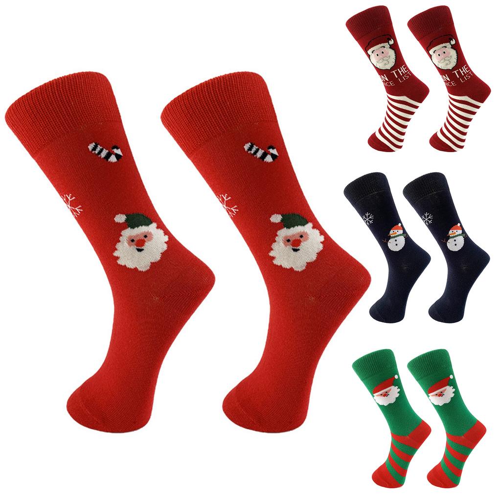 Mid-calf Cotton Socks With Christmas Elk And Snowman Patterns