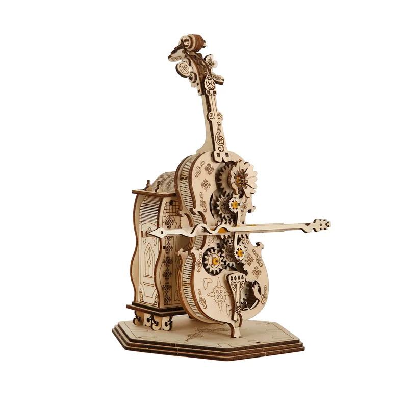 OUZEY Violoncello 3D Wooden Carving Puzzle Scale Model DIY Craft Kit Mechanical Assembly Toy Home Office Decoration Gift