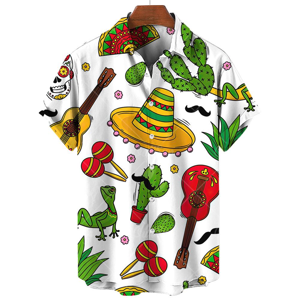 Vintage Erkek Gömleği Meksika stili 3D Baskı Erkek Giyim Yazlık Günlük Hawaii Plajı Hawaii Harajuku Modası Tatil Gömleği