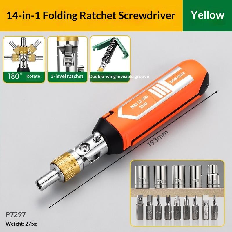 14 In 1 Ratchet Screwdriver Set Multi-Function Magnetic Rotary Bit Kit Lightweight Hand Tool for Car Interior Repair Home Fixing