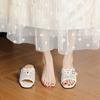 Korean version of hollowed-out woven thick-heeled cool slippers for women to wear 2025 summer new retro open-toed lazy slippers
