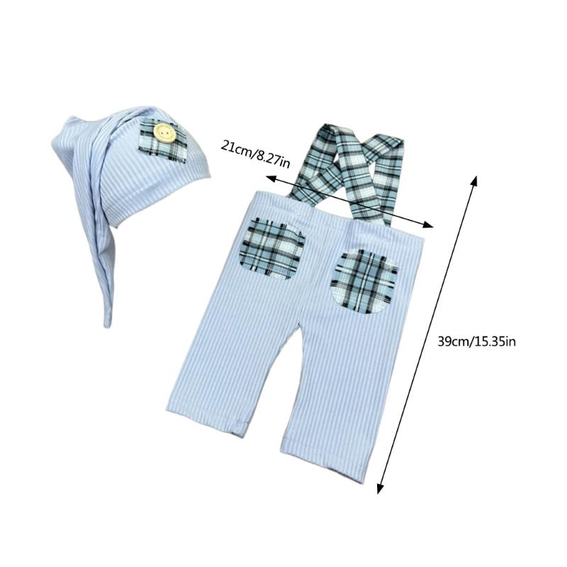 Baby Photography Props Overalls and Hat Outfit Photo Shoot Clothes Breathable Baby Infant Photography Costume Clothing