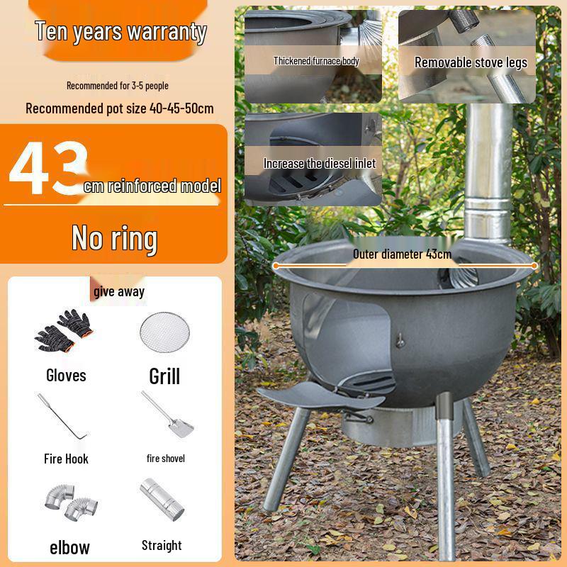 Thickened Integrated Firewood Stove for Outdoor & Rural Home Use: Portable Iron Pot & Extra Heat.