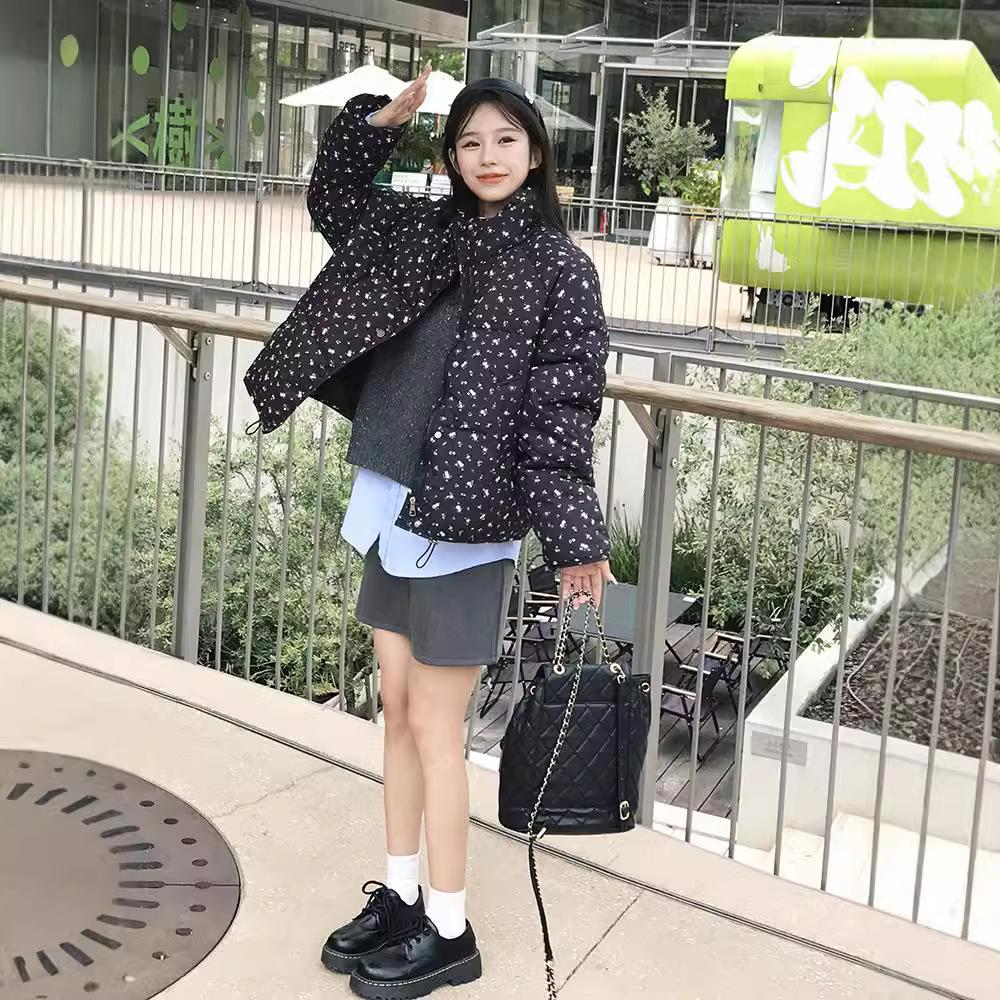 Cotton Clothes for Women Short Loose Cotton Clothes Bread Clothes for Winter Thickened Stand Collar Student Small Floral Cotton Clothes Jacket