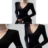 Plain Black Top With Lace Splicing V Neck For Spring Casual Wear