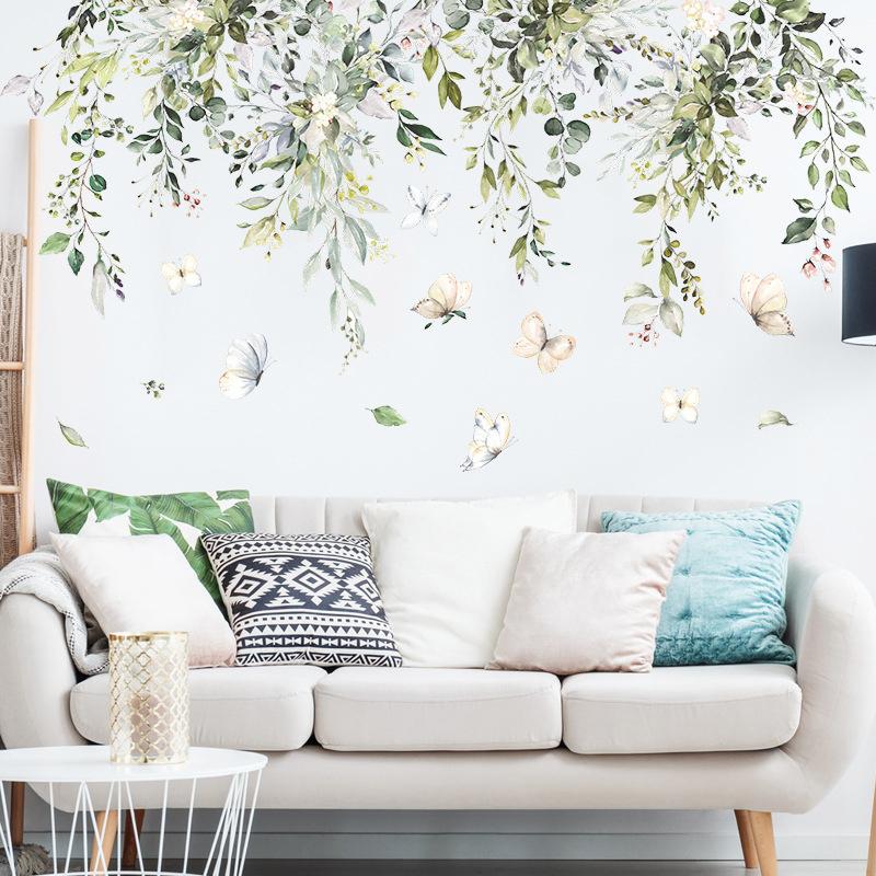 2Pcs/Set Removable Self Adhesive Stickers Tree Branches Leaves Birds Wall Stickers Bedroom Living Room Decoration Accessories