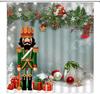 Funny Nutcracker Christmas Shower Curtain with Green Pine Twig Snowflake Pattern,  Winter Holiday Bathroom Decor for Festival
