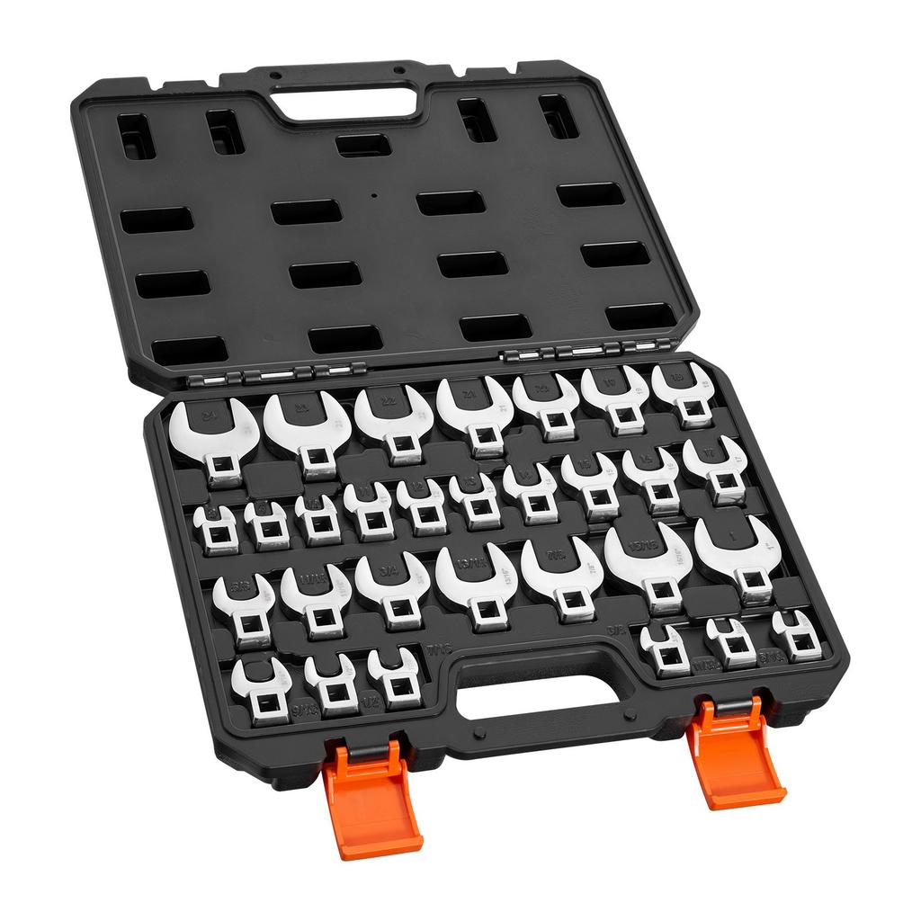 VEVOR Crowfoot Wrench Set, 3/8" Drive, 30-Piece Metric and SAE Size Crows Foot Wrenches, Cr-Mo Alloy Steel, with Storage Case
