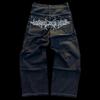 Y2K Hip Hop Wide Leg Jeans Men Women - Loose Fit Black Denim Pants With Cartoon Print Mid-Rise Straight Cut