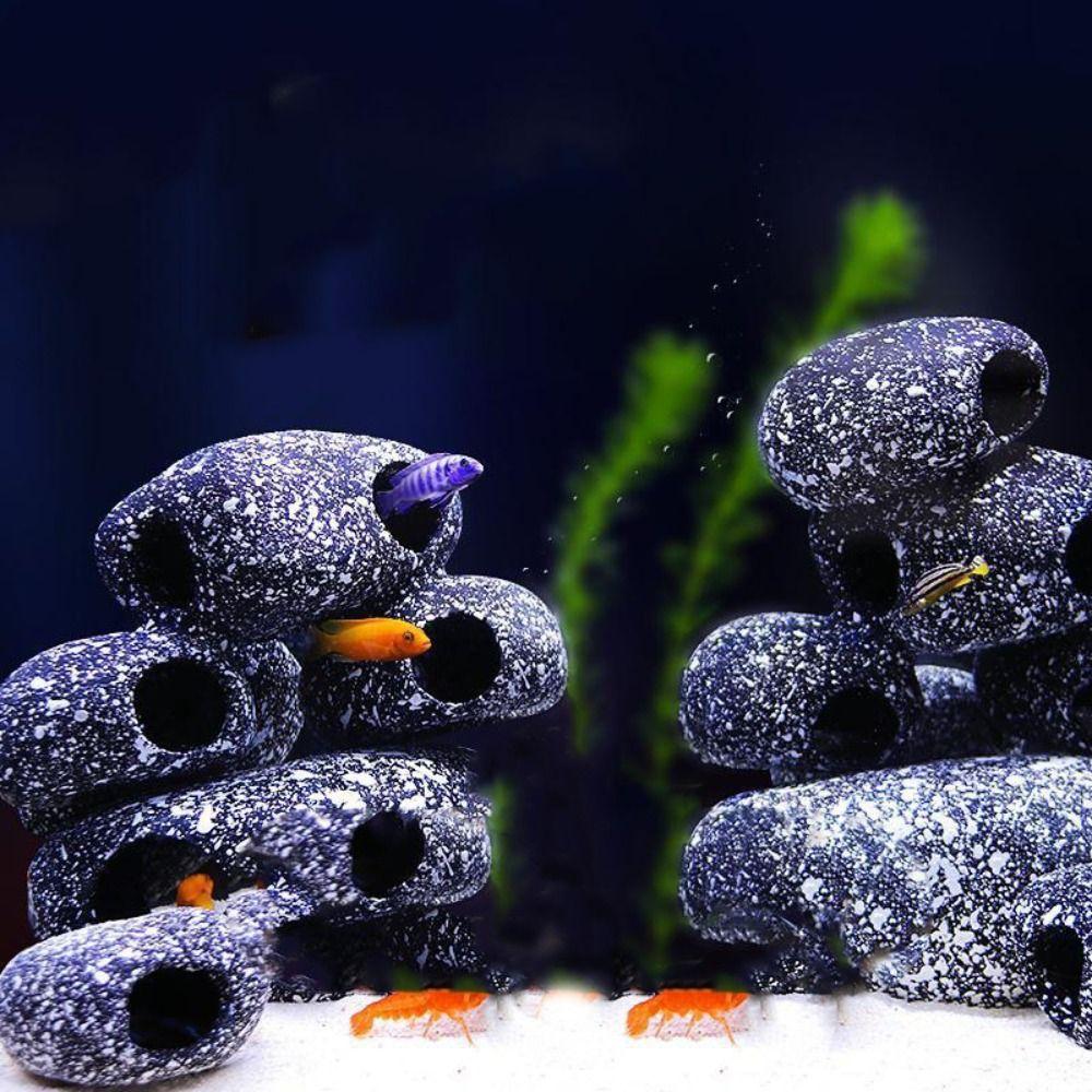 Ceramic Cichlid Stone Cave Eco-friendly Hiding Tank Cave Fish Eluding House  Fish Tank