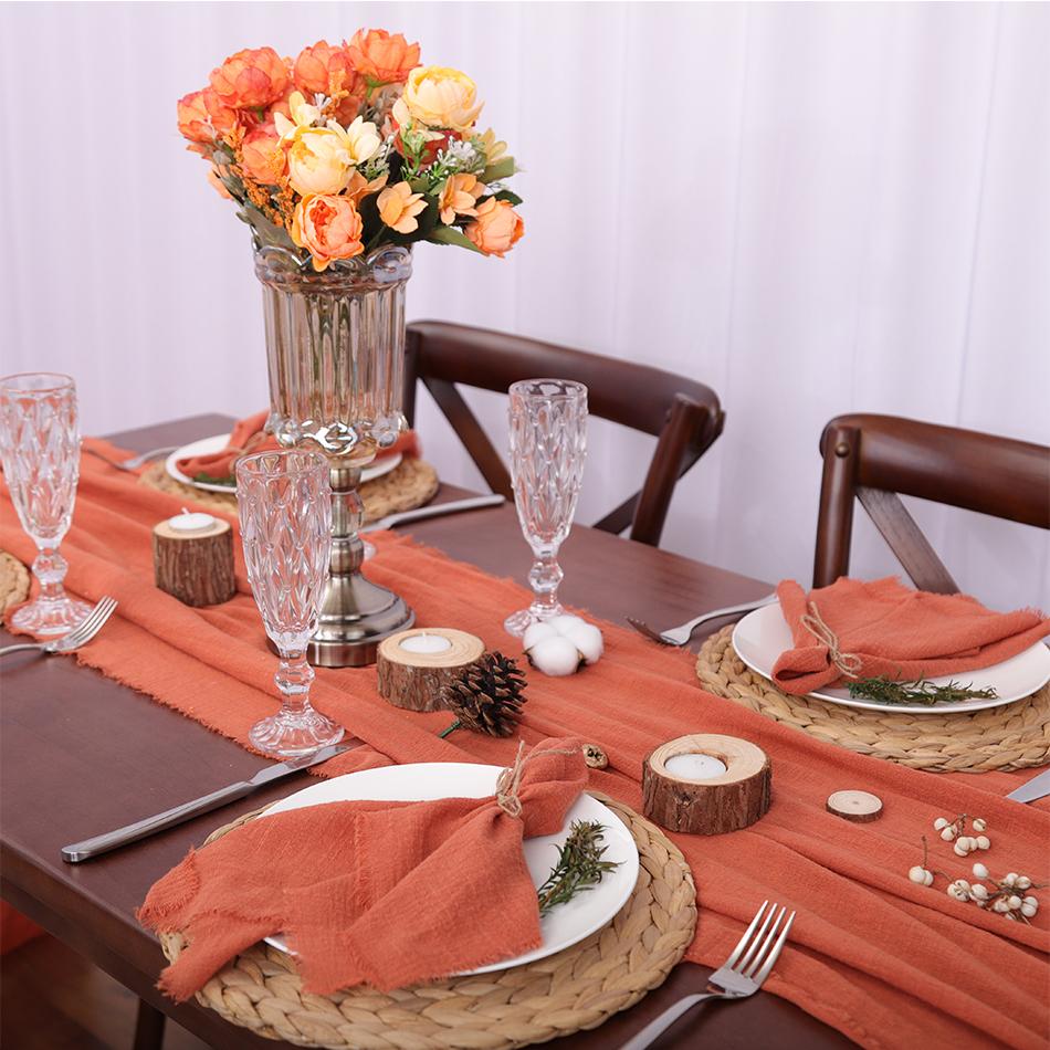 Hochzeitsdekoration Tischläufer, Natürliches Rohkanten-Design, Teetisch Stuhl Dekoration, Perfekt für Hochzeit Geburtstag Party Feiertag