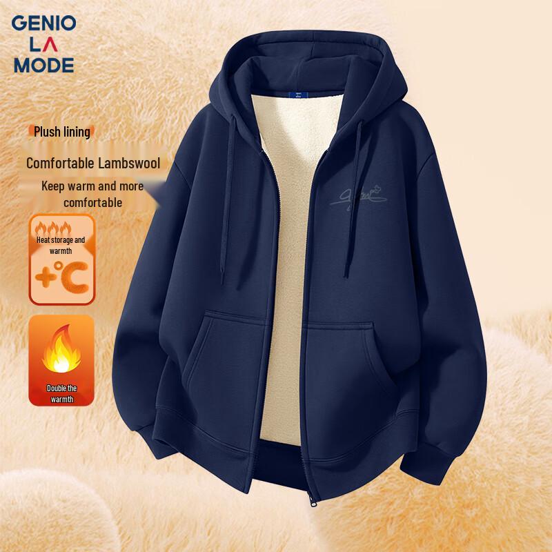 

GENIOLAMODE Men s Thickened Fleece Hooded Cardigan XL