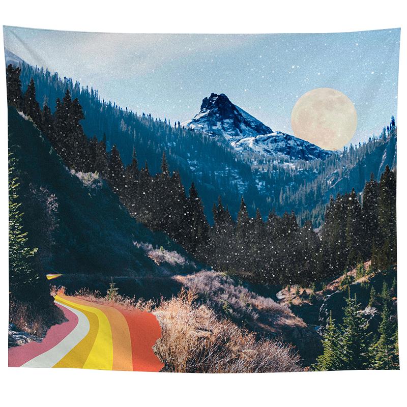 Wall Hanging Tapestry Psychedelic Nature Mountain Seascape Fog Forest Landscape Printed  Living Room Bedroom Home Decor