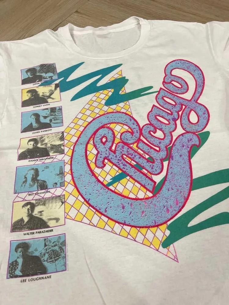 Vtg 80s Chicago Band Short SLeeve Cotton White All Size T-Shirt Unisex T-Shirt M