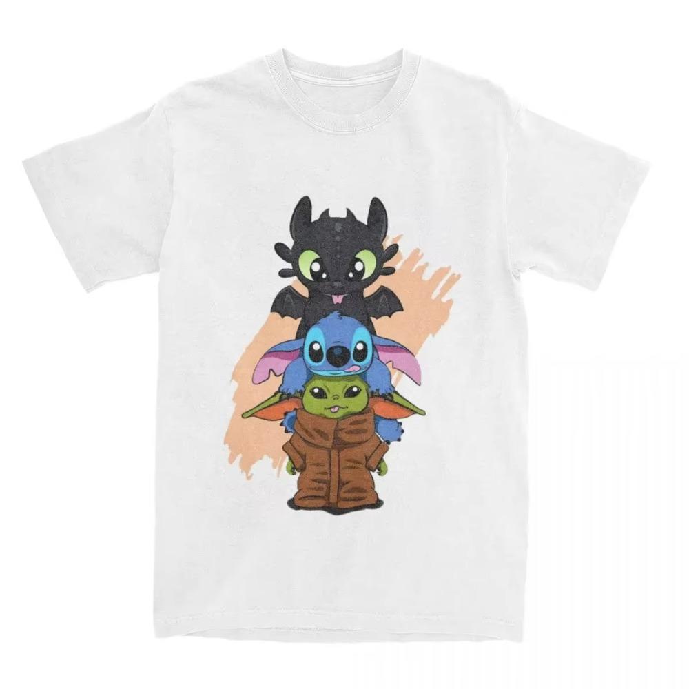 T-Shirts For Men Women Chibi Toothless Stitch And Cute Ess Cotton Tee Shirt Short Sleeve T Shirts Crew Neck Clothing Unique