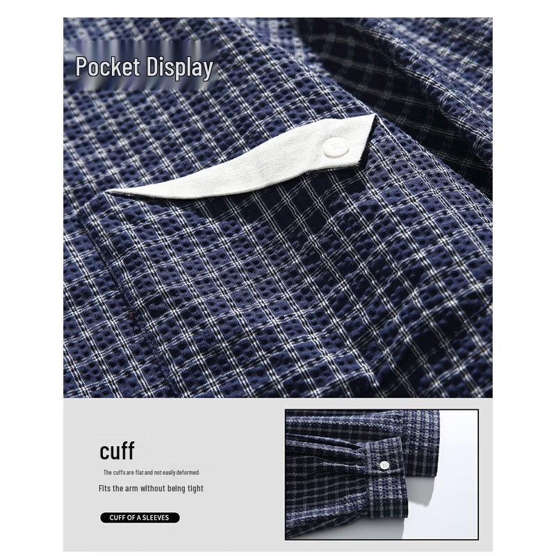 ROMON Men's Plaid Long Sleeve Casual Shirt
