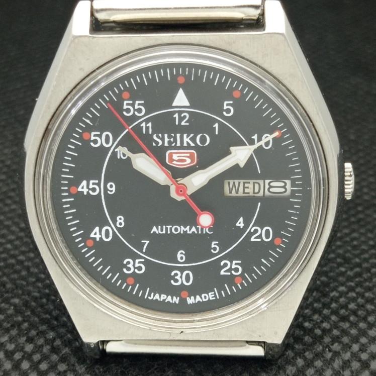 POUŽÍVANÉ VINTAGE SEIKO 5 AUTOMATIC 6309A JAPONSKÉ PÁNSKE D/D ČIERNE HODINKY 608i-a316911-2