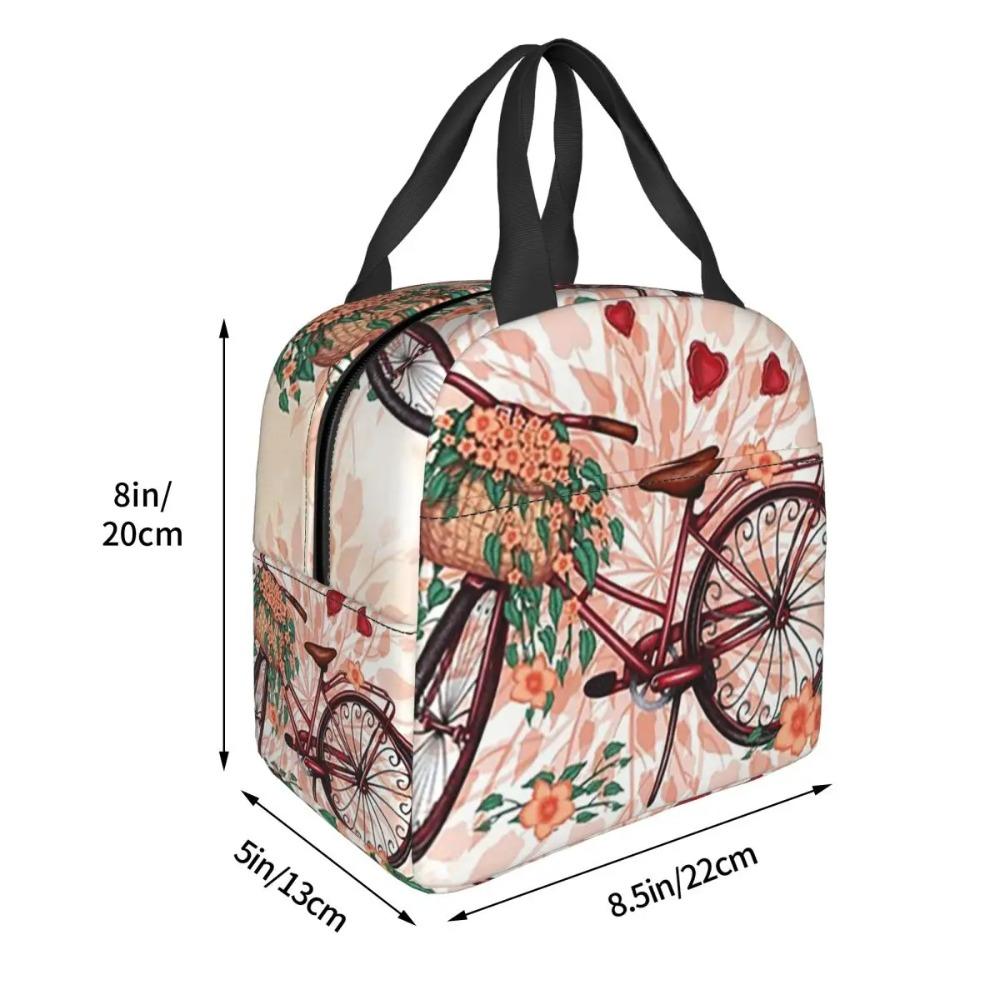 A Vintage Bicycle And Flower Insulated Lunch Bag for Women Kids Leakproof Food Boxes Thermal Lunch Box Tote