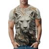 Summer Round Neck Animal Lion Pattern 3D Print Top Fashionable Casual Short Sleeved Men's T-shirts