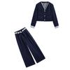 Denim suit women's spring and autumn new fashionable temperament design sense temperament fried street wide-leg pants two-piece set