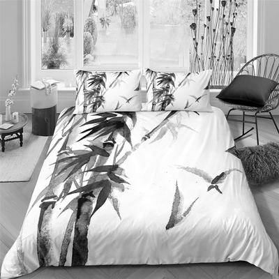 Landscape Painting Duvet Cover Set 3D White Crane Bamboo Art Pattern Comforter Cover King For Kid Boy Girl Polyester Bedding Set