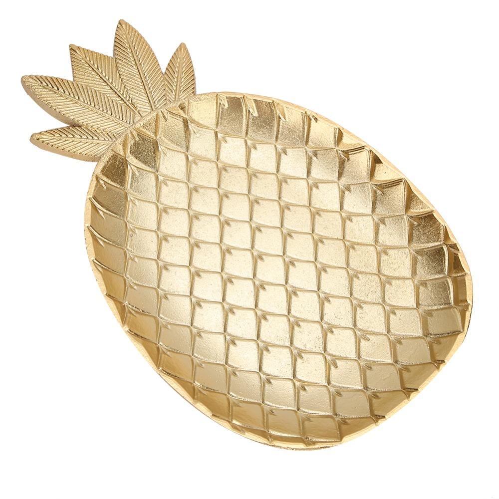 Resin Material Pineapple Serving Tray Gold Color Fruit Serving Plate Table Decoration