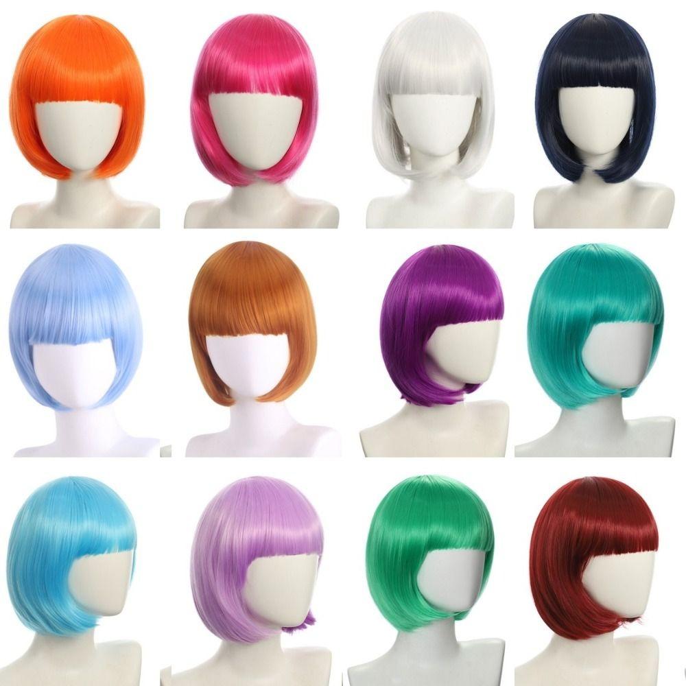 Heat Resistance Halloween Colored Wig Anime Cosplay Party Wig Short Straight Bob Hair Men Women