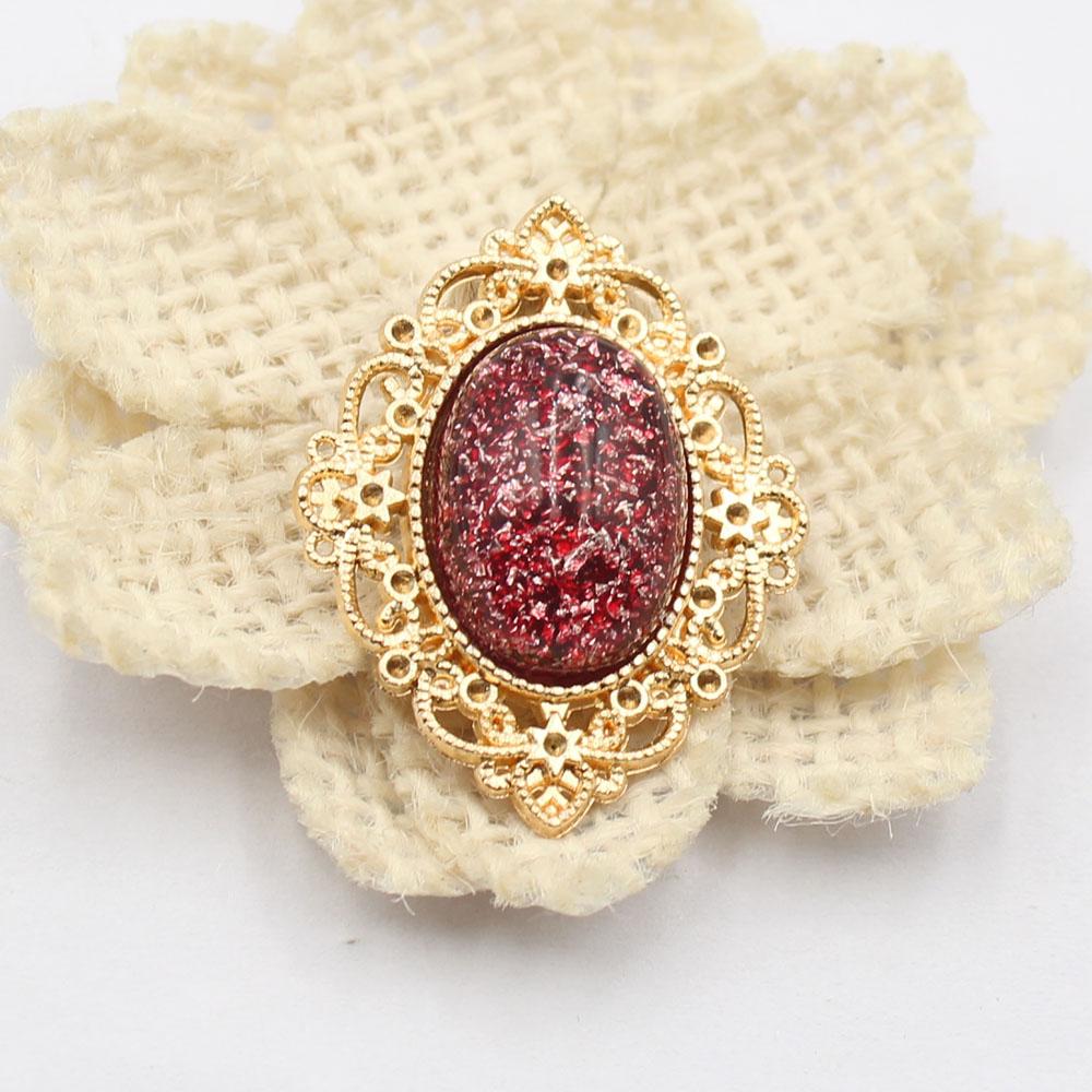 Gold 10 piece set 27 * 33mm flat back oval glitter resin flower plate DIY clothing hair accessories bow flower accessories