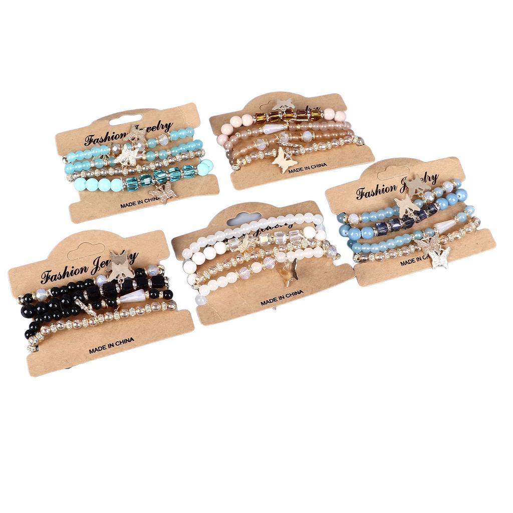 20 Pcs Butterfly Crystal Stone Stretch Pendant Bracelets Stackable Beaded Bracelet Set for Street Summer Beach