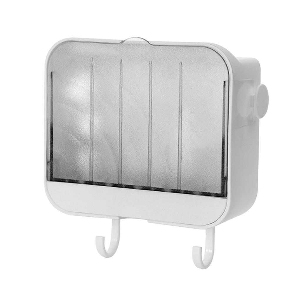 Wall Mounted Soap Box Self Draining Dustproof Wall Soap Holder Tray with Lid Hooks for Bathroom Laundry Room