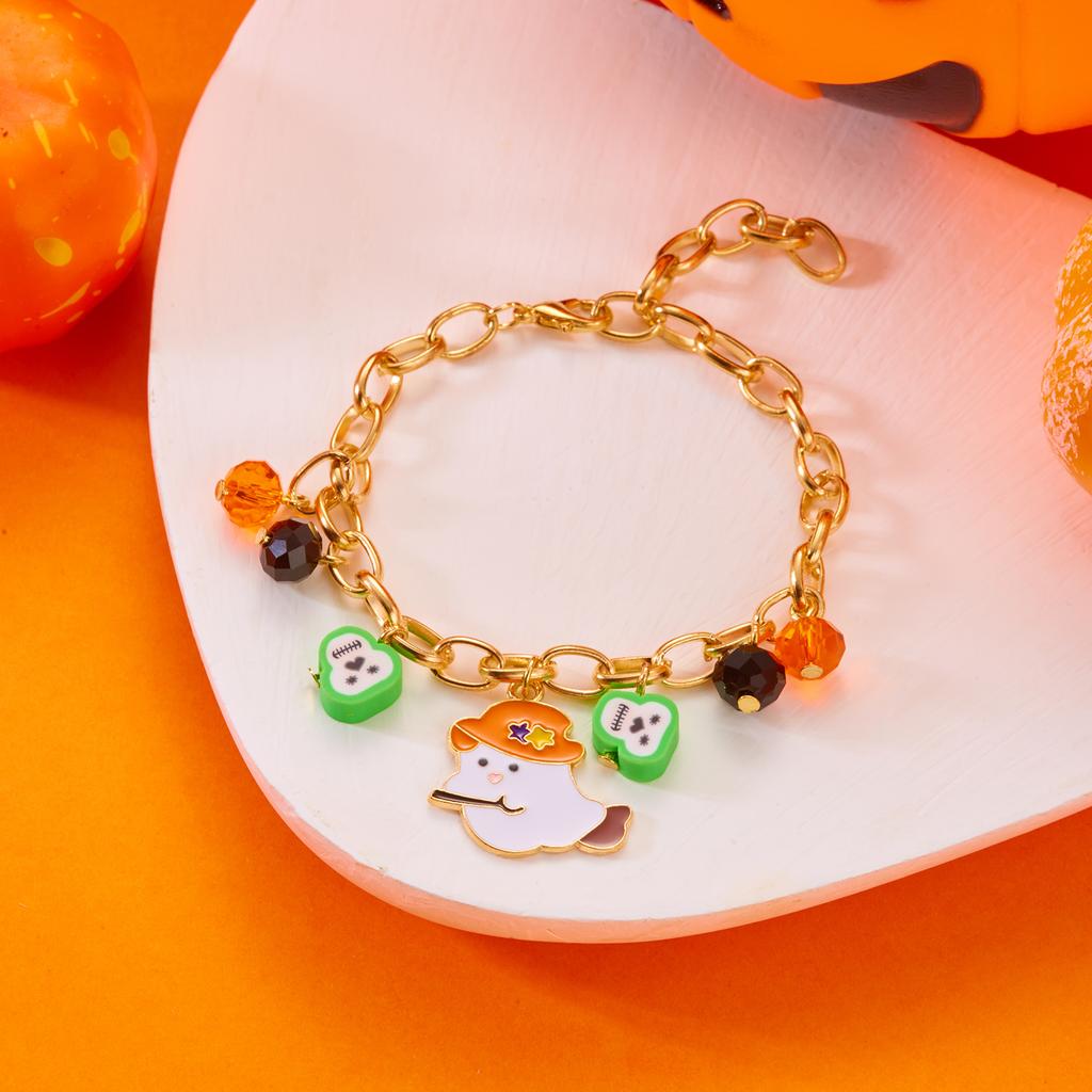 Halloween Cute Ghost Pumpkin Bat Charm Bracelet for Women Men Gold Color Metal Chain Enamel Bracelet Funny Festival Jewelry Gift
