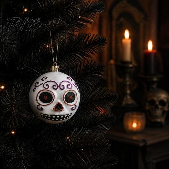 Cemetery Theme Party Accents 9PCS Halloween Ornaments for Tree, Skull/Black Cat/Pumpkin Decorative Balls, Indoor Background Supplies Vintage
