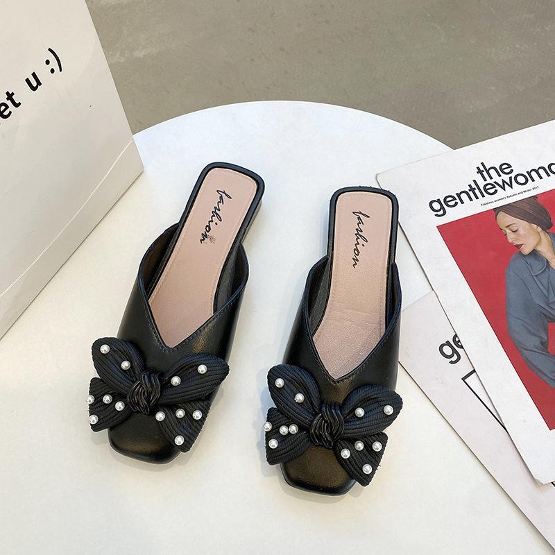 New bow bag head wearing slippers women's summer casual fashion one pedal muller shoes lazy half slippers
