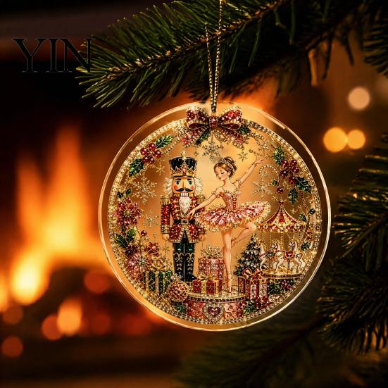 Office Holiday Decorations Christmas Acrylic Hanging Ornament, 2D Flat Double Side Printed Home Decor Santa Snowman Pendant for Tree Window, Festive