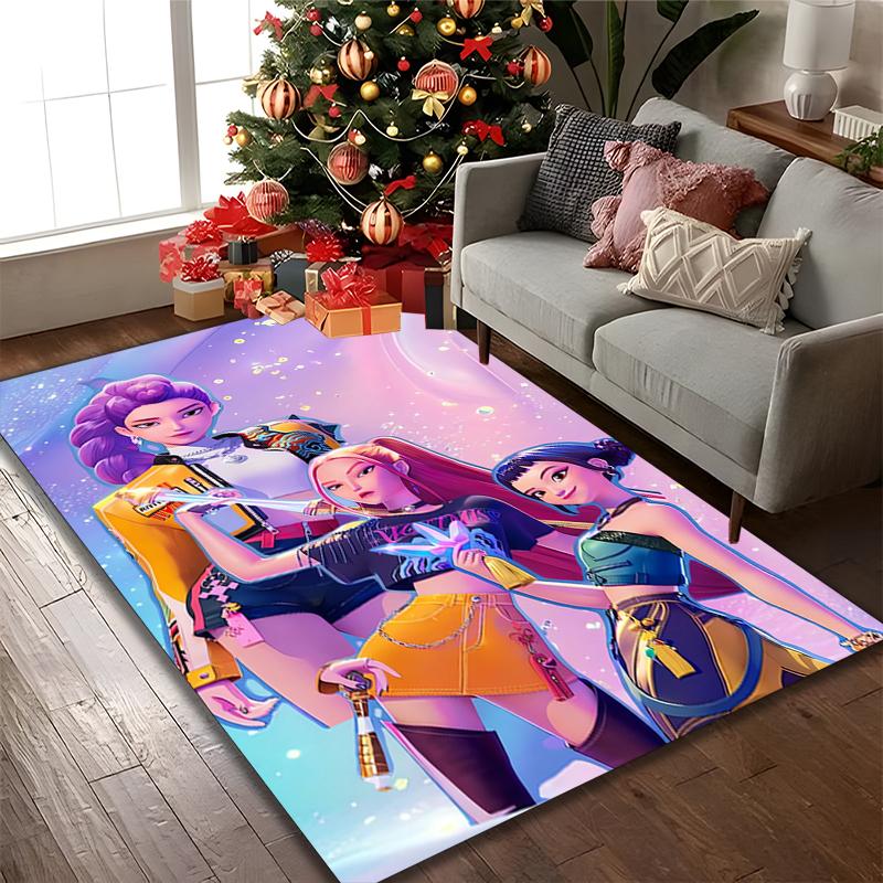 [Kpop Demon Hunters Printed Carpet] Non-slip Office Rug, Cozy Area Carprt for Living Room Use, Soft Home Sofa Chair Mat