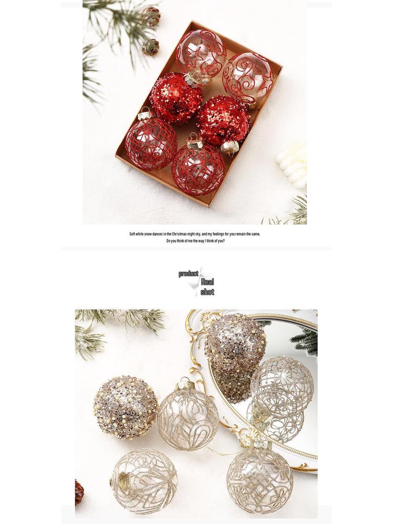 8cm Boutique Transparent Hand-Painted Christmas Ball Set - 6pcs Holiday Tree Ornaments