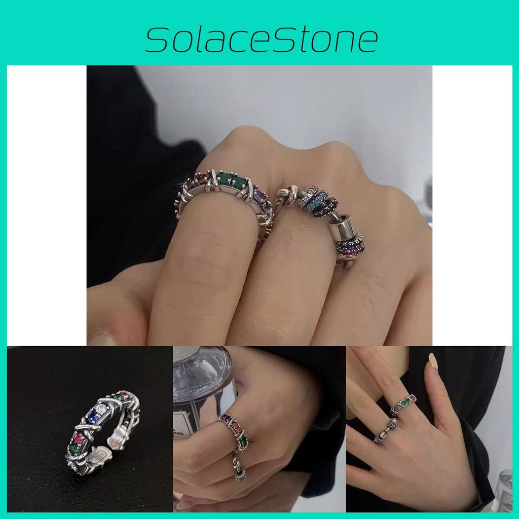 Style Vintage Unique Adjustable Rainbow Zircon Ring For Women Fashion Jewelry