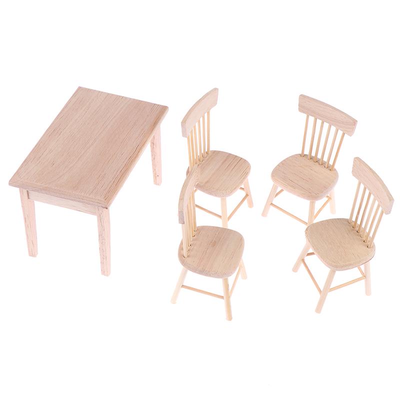 1Set 1/12 Dollhouse Miniature Dining Table Chair Doll House Wooden Furniture Toy