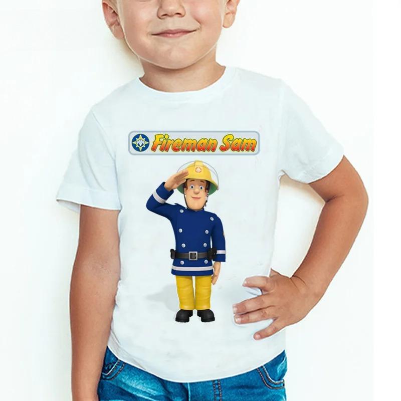 Enfants dessin animé pompier Sam imprimé été Casual confortable coton col rond t shirt à manches courtes