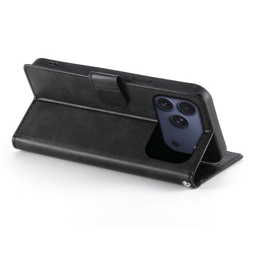 For iPhone 17 Pro Max Case Stand Wallet Calf Texture PU Leather Flip Phone Cover with Wrist Strap
