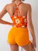 Printed Flower Tankini Set Girl Swimwear Strap Vest Bra Female Flower Shorts Bikini Drawstring Women Beachwear Set