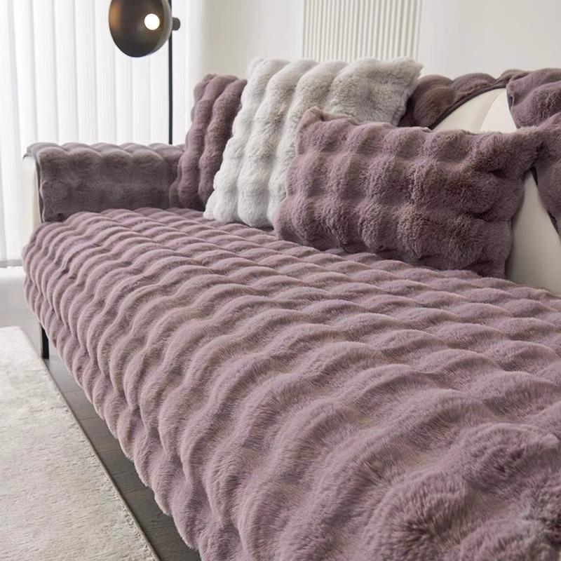 

1 шт. Толстый чехол на подушку для дивана из искусственного кроличьего меха, Нескользящая мягкая пушистая накладка на диван для гостиной 70x70cm