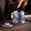 Kreatívne smaltované farebné hrnčeky na kávu Ručne vyrábané keramické šálky Porcelánová šálka na čaj vysokej kvality s krytom a filtrom Čajový obrad