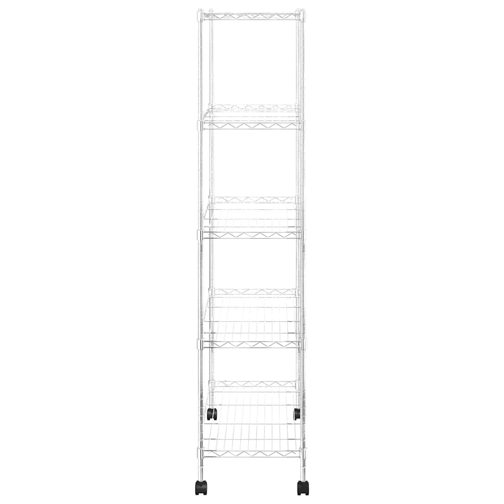5 Shelf Mobile Storage Rack with Casters 75 x 35 x 155 cm Chrome Finish 250 kg Capacity