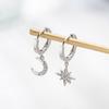 Cubic Zirconia Star Moon Earrings Allergy Proof Asymmetric Hoops Evening Party Jewelry For Women In Three Color Options