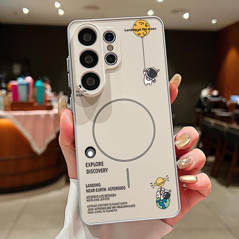 Magnetic For Magsafe Case For Samsung Galaxy S26 Ultra S25 Edge S24 Plus S23 FE S22 A54 A55 A56 5G Hanging Astronaut Pattern Matte Cover