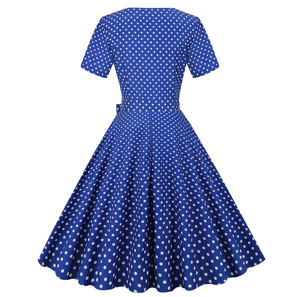Women's Vintage Long Sleeve Polka Dots 1950s Housewife Party Ball Dress